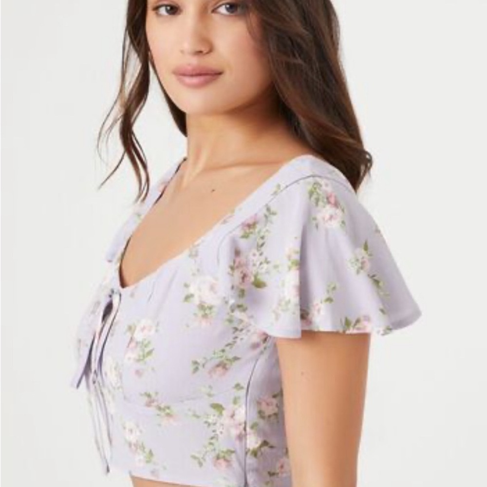 Forever 21 Purple Flutter Sleeve Crop Blouse